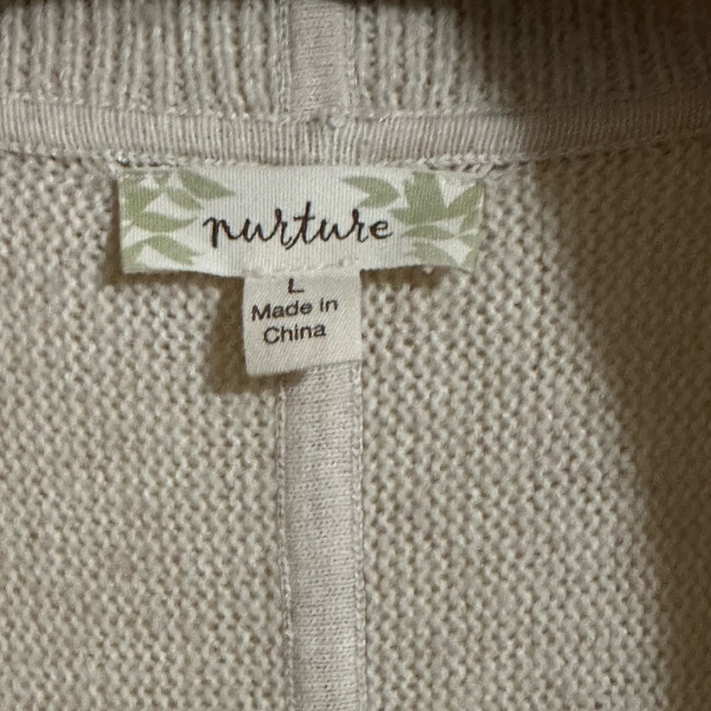 Nurture Cream Cotton/Wool Blend Shawl Collar Open Front Cardigan Sweater, Size L - Picture 6 of 7